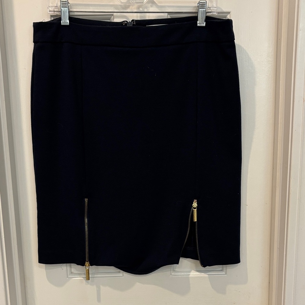 Michael Kors Navy Pencil Skirt with Gold Zippers